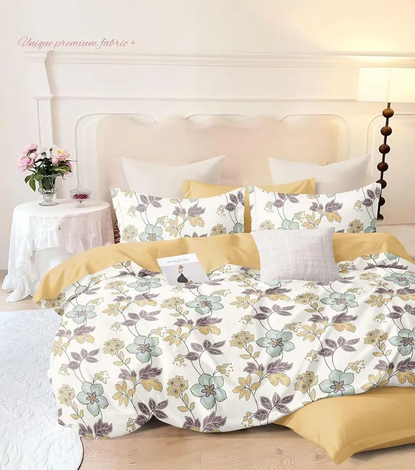 White_Floral__Cotton_Queen_Size_Floral_Printed_Double_Bedsheet_With-Two_Pillow_Covers(60"x78")