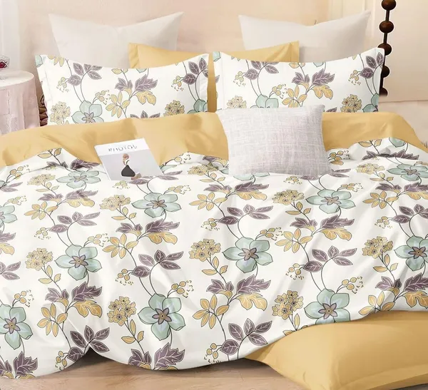 White_Floral__Cotton_Queen_Size_Floral_Printed_Double_Bedsheet_With-Two_Pillow_Covers(60"x78")