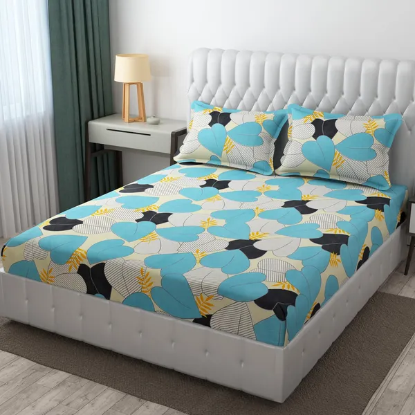 Blue__Cotton_Feel_Abstract_Printed_All_Round_Elastic_Double_Bedsheet_With-Two_Pillow_Covers(Standard_Size_72"x78"x8")