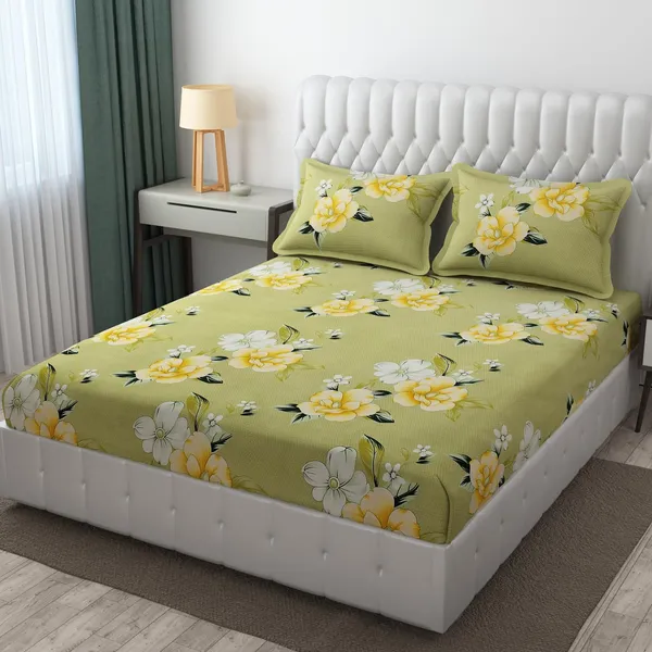 Green__Cotton_Abstract_Print_Feel_All_Round_Elastic_Fitted_Double_Bedsheet_With-Two_Pillow_Covers(Standard_Size_72"x78"x8")