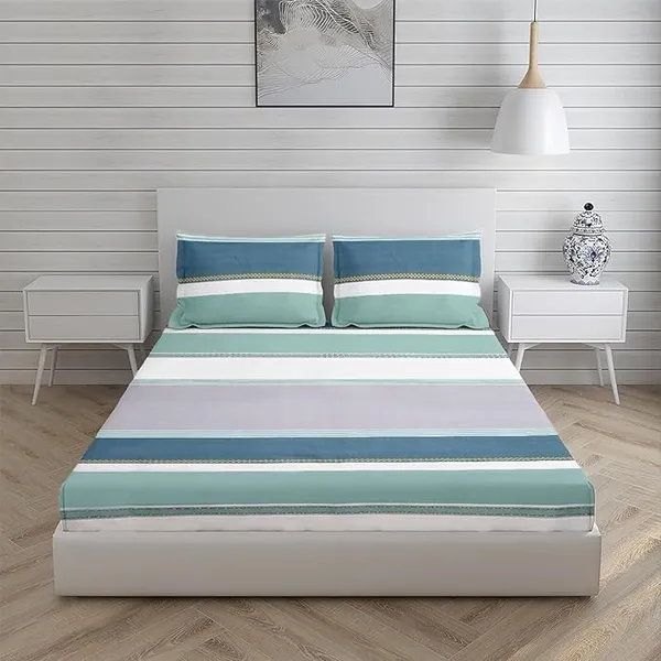 Multicolor__Cotton_Feel_Abstarct_Print_All_Round_Elastic_Fitted_Double_Bedsheet_With-Two_Pillow_Covers(Standard_Size_72"x78"x8")