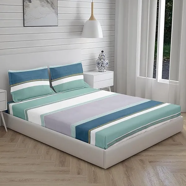 Multicolor__Cotton_Feel_Abstarct_Print_All_Round_Elastic_Fitted_Double_Bedsheet_With-Two_Pillow_Covers(Standard_Size_72"x78"x8")