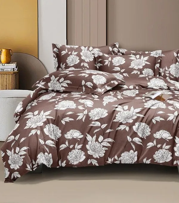 Brown_Floral__Soft_Glace_Cotton_Queen_Size_Abstract_Printed_Premium_Double_Bedsheet_With-Two_King_Size_Pillow_Covers_90''x100''