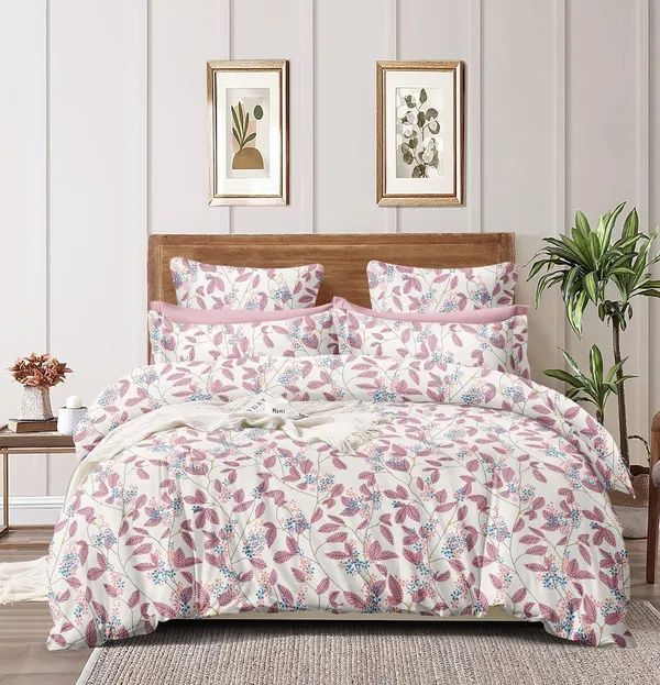 White_Floral__All_Round_Elastic_Fitted_Cotton_Queen_Size_Printed_Double_Bedsheet_With-2_Pillow_Covers_90''x100''_60"x78"