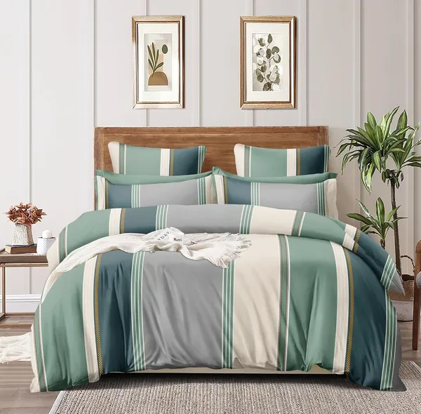 Green_Striped__All_Round_Elastic_Fitted_Cotton_Queen_Size_Printed_Double_Bedsheet_With-Two_Pillow_Covers_60"x78"_+8"