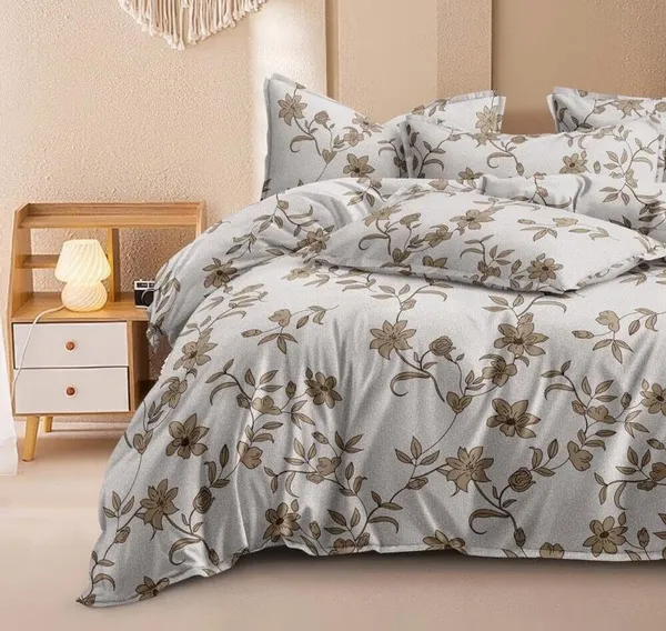 Grey_And_Brown_Floral_Premium_Glace_Cotton_Printed_Super_King_Size_Double_Bedsheet_With-Two_Pillow_Covers,_108*108_Inches