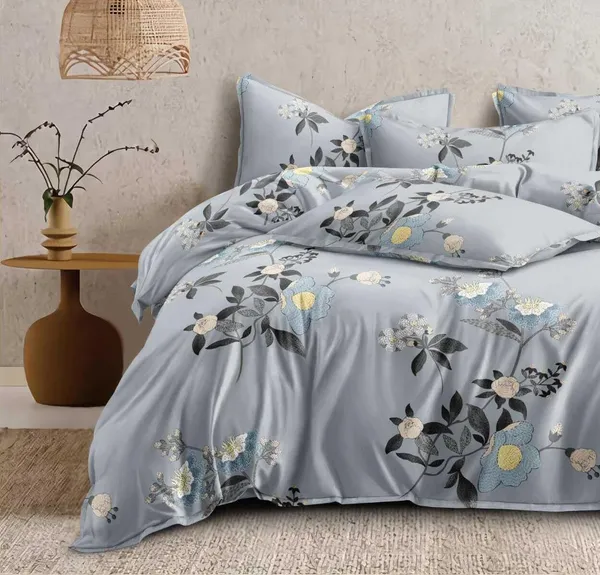 Grey_Floral_Print_Super_King_Size_Double_Bedsheet_With-2_Pillow_Covers