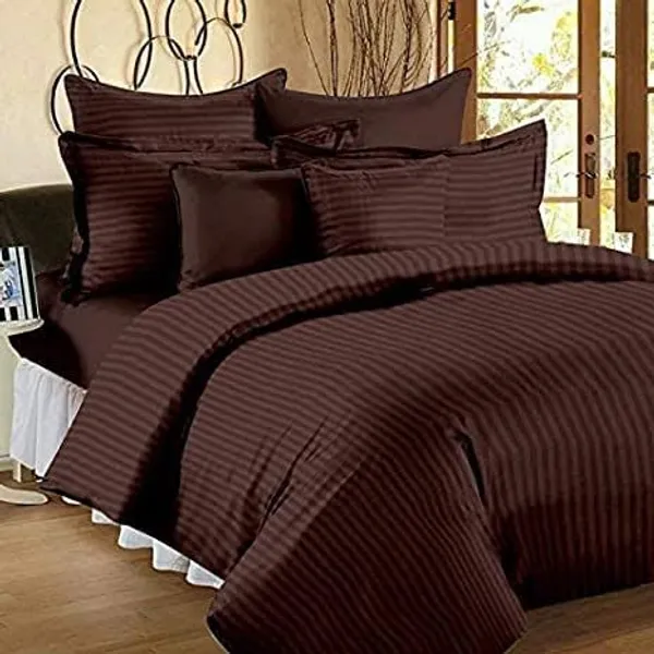 Brown_Pure_Cotton_Plain_Stripe_King_Size_Double_Bedsheet_For_Double_Bed_With-Two_Pillow_Covers(Super_King)(108*108_Inches)