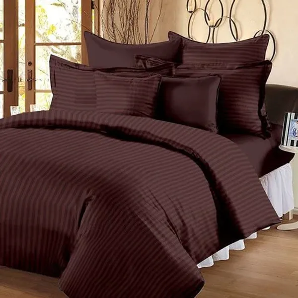 Brown_Pure_Cotton_Plain_Stripe_King_Size_Double_Bedsheet_For_Double_Bed_With-Two_Pillow_Covers(Super_King)(108*108_Inches)
