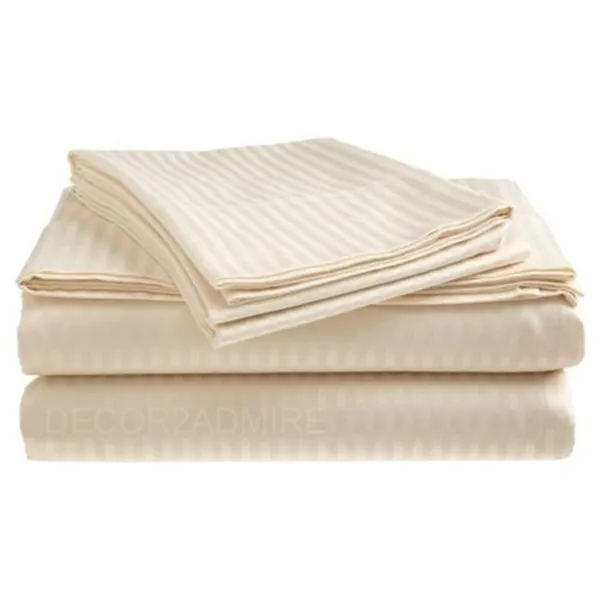 Beige_Pure_Cotton_Plain_Stripe_King_Size_Double_Bedsheet_For_Double_Bed_With-Two_Pillow_Covers(King)(100*108_Inches)