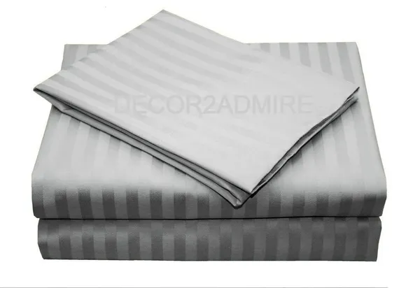 Grey_Pure_Cotton_Plain_Stripe_King_Size_Double_Bedsheet_For_Double_Bed_With_Two_Pillow_Covers