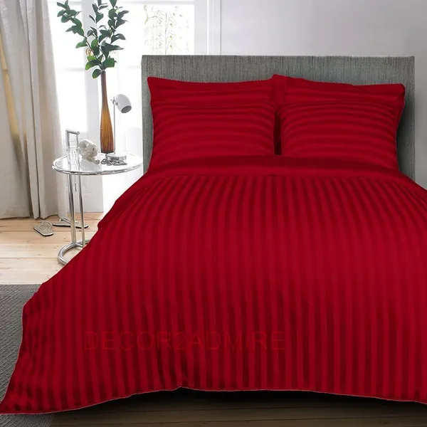 Red_Pure_Cotton_Plain_Stripe_King_Size_Double_Bedsheet_For_Double_Bed_With-Two_Pillow_Covers(King)(100*108_Inches)