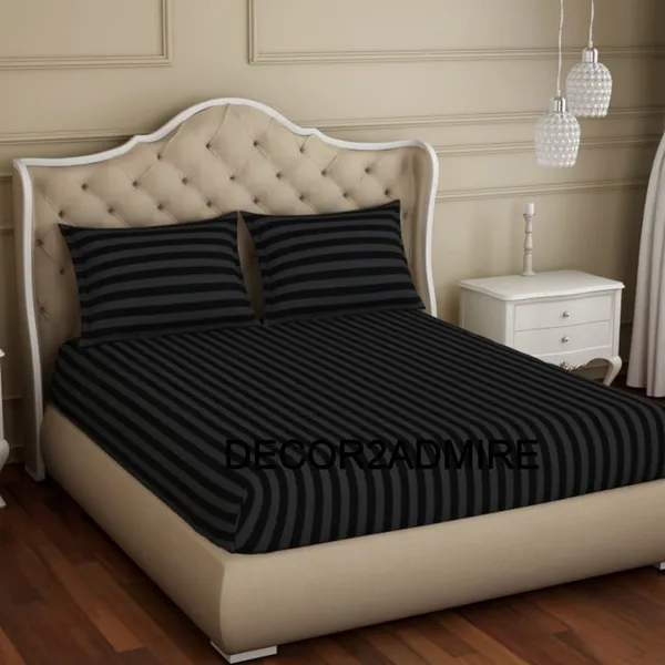 Black_Pure_Cotton_Plain_Stripe_King_Size_Double_Bedsheet_For_Double_Bed_With-Two_Pillow_Covers(King)(100*108_Inches)