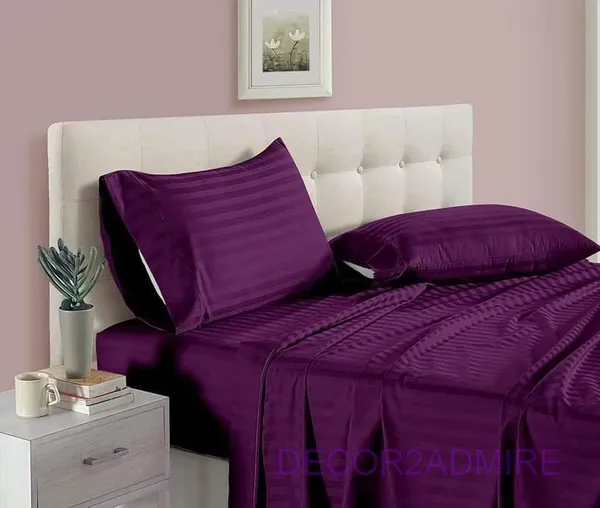 Violet_Pure_Cotton_Plain_Stripe_Double_Bedsheet_For_Double_Bed_With_Two_Pillow_Covers