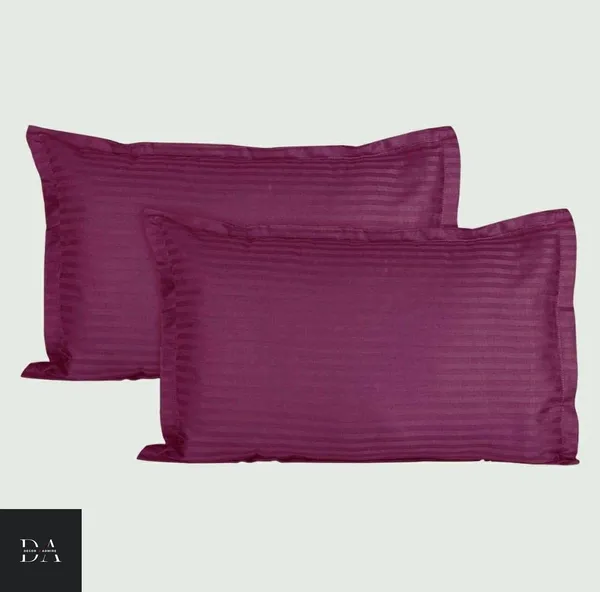 Violet_Pure_Cotton_Plain_Stripe_Double_Bedsheet_For_Double_Bed_With_Two_Pillow_Covers