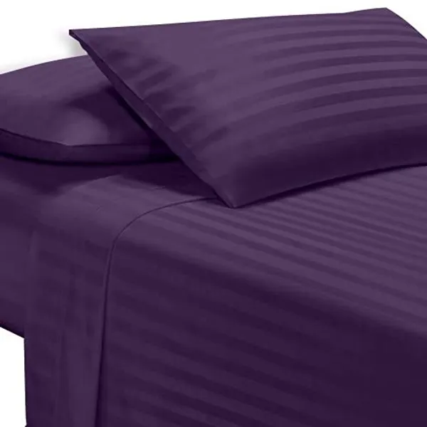 Violet_Pure_Cotton_Plain_Stripe_Double_Bedsheet_For_Double_Bed_With_Two_Pillow_Covers