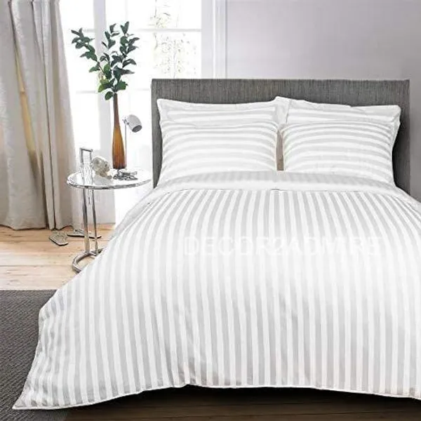 White_Glace_Cotton_Satin_Stripe_King_Size_Double_Bedsheet_For_Double_Bed_With_Two_Pillow_Covers_(Super_King)