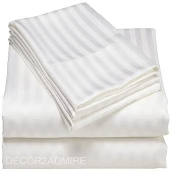 White_Glace_Cotton_Satin_Stripe_King_Size_Double_Bedsheet_For_Double_Bed_With_Two_Pillow_Covers_(Super_King)