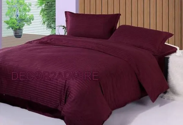 Maroon_Cotton_Plain_Stripe_Super_King_Size_Double_Bedsheet_For_Double_Bed_With-Two_Pillow_Covers_For_Home,_,_Hotel