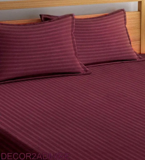 Maroon_Cotton_Plain_Stripe_Super_King_Size_Double_Bedsheet_For_Double_Bed_With-Two_Pillow_Covers_For_Home,_,_Hotel