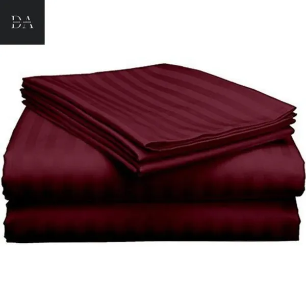 Maroon_Cotton_Plain_Stripe_Super_King_Size_Double_Bedsheet_For_Double_Bed_With-Two_Pillow_Covers_For_Home,_,_Hotel
