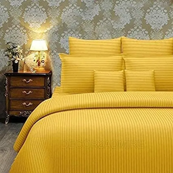 Yellow_400_Heavy_Glace_Cotton_Plain_Stripe_Super_King_Size_Double_Bedsheet_For_Double_Bed_With-2_Pillow_Covers_108*108''