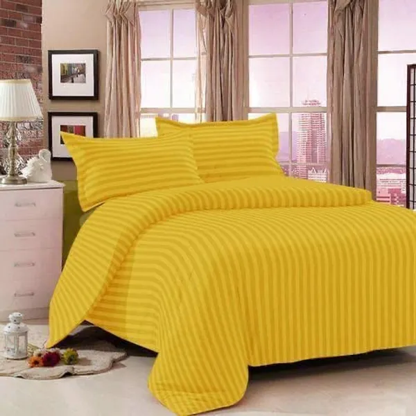Yellow_400_Heavy_Glace_Cotton_Plain_Stripe_Super_King_Size_Double_Bedsheet_For_Double_Bed_With-2_Pillow_Covers_108*108''