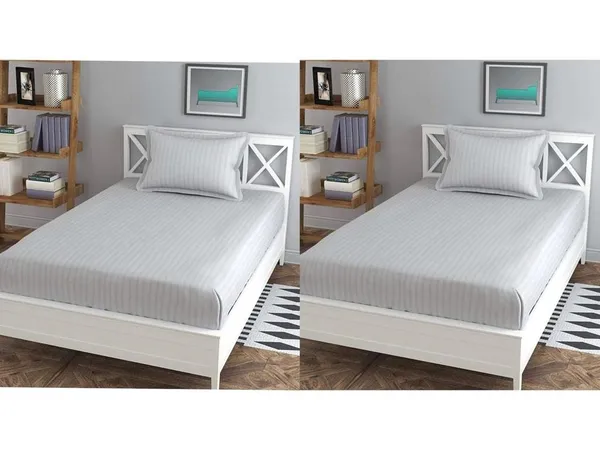 Grey_Cotton_Plain_Stripe_Single_Two_Single_Bedsheets_With-Two_Pillow_Covers_Hotels(63*100_Inches)(Pack_Of_2,)