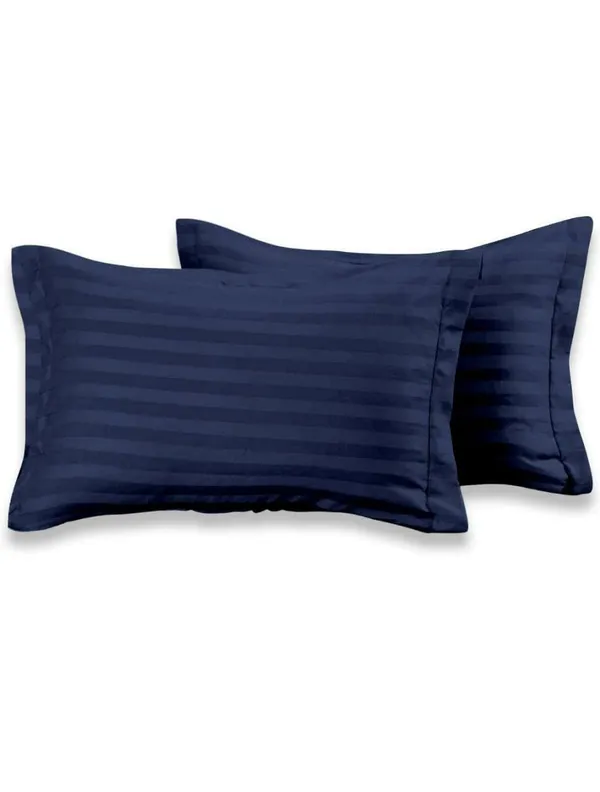 Dark_Blue_Cotton_Plain_Stripe_Two_Single_Bedsheets_With-Two_Pillow_Covers_Hotels(63*100_Inches)(Pack_Of_2)