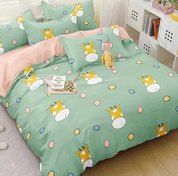 Green_Kids_Special_Premium_Glace_Cotton_350_Queen_Size_Double_Bedsheet_With-2_Pillow_Covers_Set:90"x100"