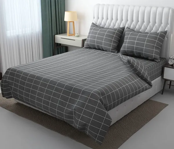 Dark_Grey_210_Glace_Cotton_Plain_Solid_Geometric_Bedsheet_For_Double_Bed_With_2_Pillow_Covers(90*100_Inches)