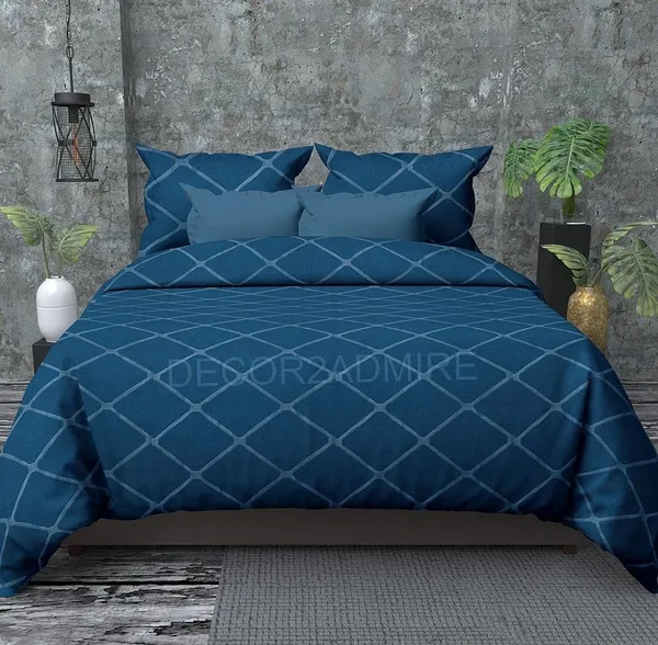 Blue_Cotton_Solid_Lines_Bedsheet_For_Double_Bed_With_2_Pillow_Covers