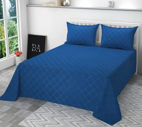 Blue_Cotton_Solid_Lines_Bedsheet_For_Double_Bed_With_2_Pillow_Covers