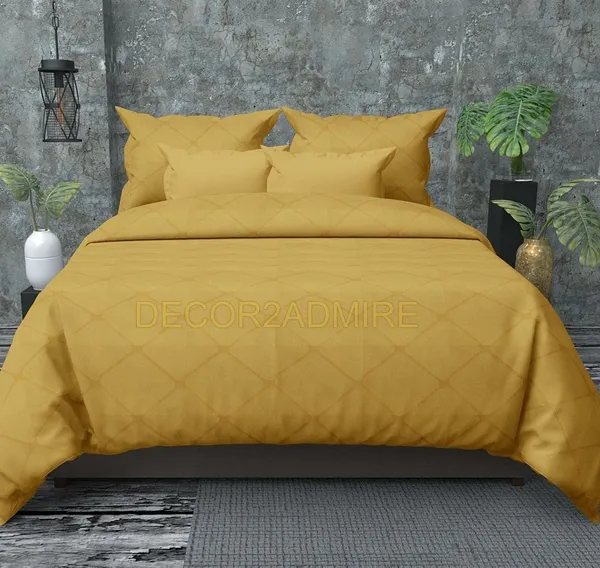 Yellow__Glace_Cotton_Solid_Lines_Bedsheet_For_Double_Bed_With_2_Pillow_Covers(90*100_Inches)