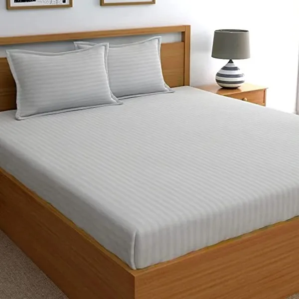 Grey__Glace_Cotton_All_Round_Elastic_Fitted_Plain_Stripe_Bedsheet_For_Double_Bed_With_2_Pillow_Cover