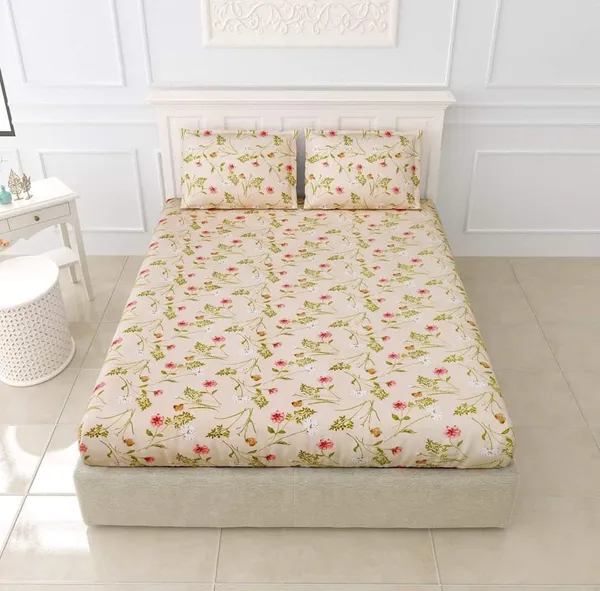 Beige_-_Glace_Cotton_All_Round_Elastic_Fitted_Super_King_Size_Double_Bedsheet_With-2_Pillow_Covers(108*108"_Or_78x72")