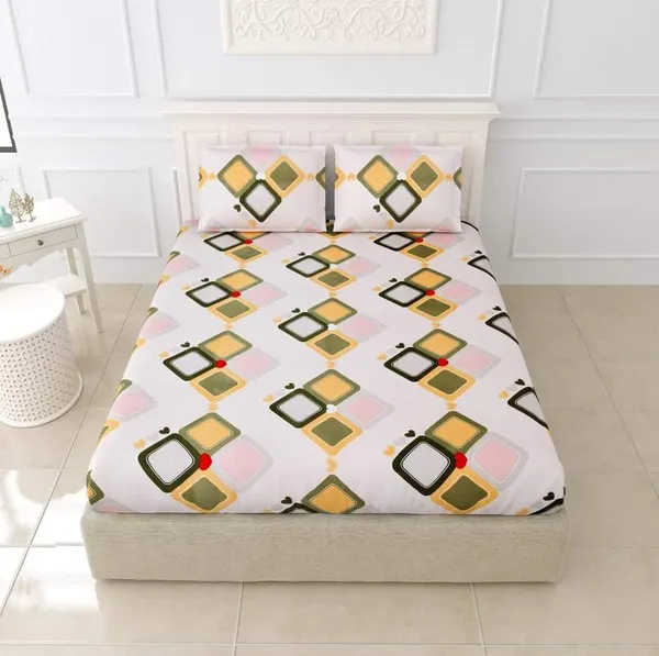 Multicolor_Abstract_Print_-_Glace_Cotton_All_Round_Elastic_Fitted_Super_King_Size_Double_Bedsheet_With-2_Pillow_Covers(108*108"_Or_78x72")