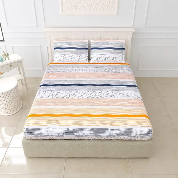Multicolor_Striped_-_Glace_Cotton_All_Round_Elastic_Fitted_Super_King_Size_Double_Bedsheet_With-2_Pillow_Covers(108*108"_Or_78x72")