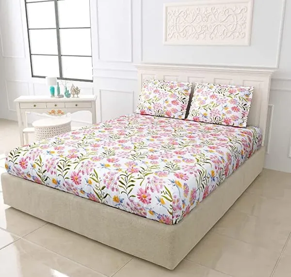 White_-_Glace_Cotton_All_Round_Elastic_Fitted_Super_King_Size_Double_Bedsheet_With-2_Pillow_Covers(108*108"_Or_78x72")