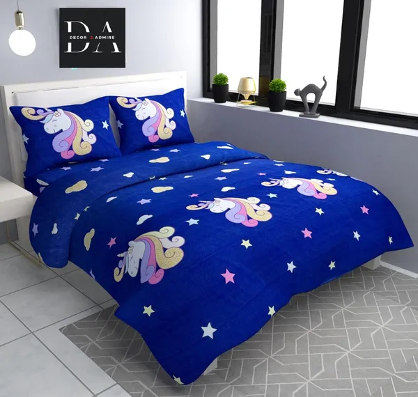 Dark_Blue_Kids_Special_Premium_Glace_Cotton_350_Queen_Size_Double_Bedsheet_With-2_Pillow_Covers_Set:90''x100''