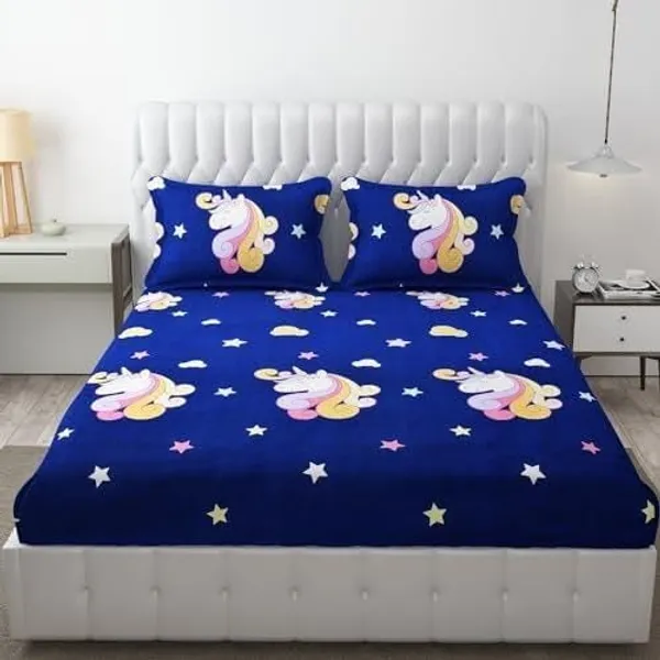 Dark_Blue_Kids_Special_Premium_Glace_Cotton_350_Queen_Size_Double_Bedsheet_With-2_Pillow_Covers_Set:90''x100''