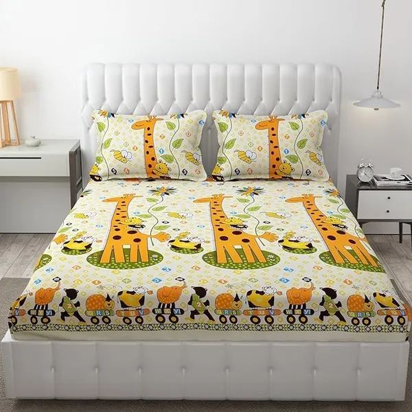 Beige_Kids_Special_Premium_Glace_Cotton_350_Queen_Size_Double_Bedsheet_With-2_Pillow_Covers_Set:90''x100''