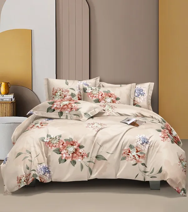 Beige_Floral__Premium_Cotton_Queen_Size_Printed_Double_Bedsheet_With-Two_Pillow_Covers_90_Inchesx100_Inches