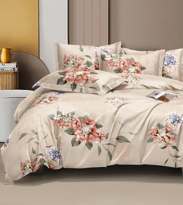 Beige_Floral__Premium_Cotton_Queen_Size_Printed_Double_Bedsheet_With-Two_Pillow_Covers_90_Inchesx100_Inches