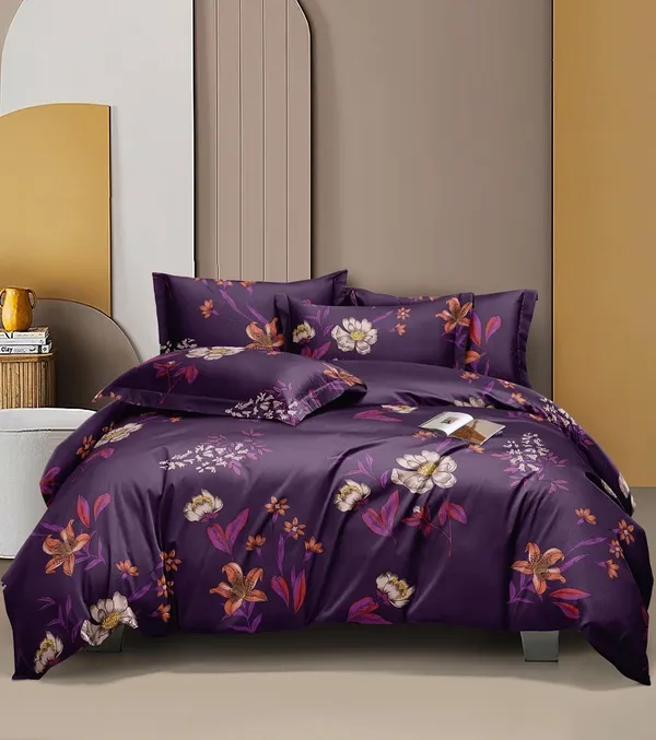Purple_Floral_-_All_Round_Elastic_Fitted_Cotton_Queen_Size_Printed_Double_Bedsheet_With-2_Pillow_Covers_90''x100''_Or_60"x78"