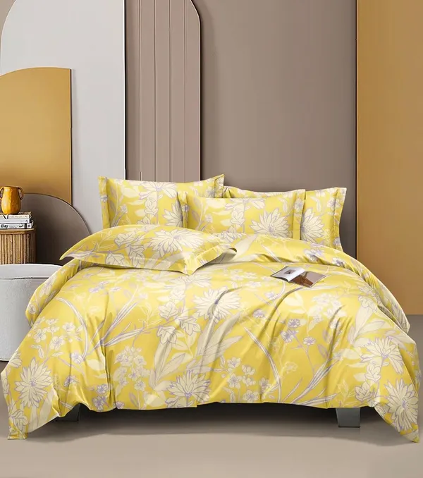 Yellow_Floral__Premium_Cotton_Queen_Size_Printed_Double_Bedsheet_With-Two_Pillow_Covers_90_Inchesx100_Inches