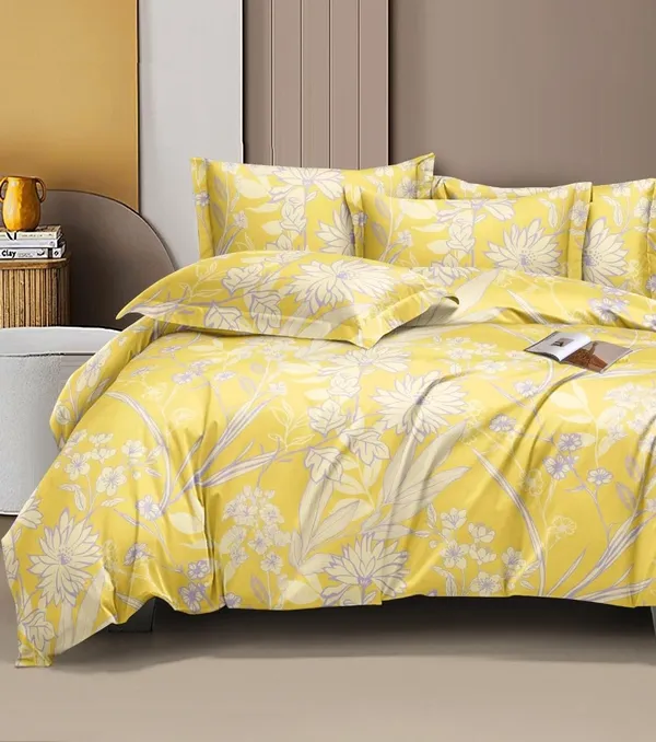 Yellow_Floral__Premium_Cotton_Queen_Size_Printed_Double_Bedsheet_With-Two_Pillow_Covers_90_Inchesx100_Inches
