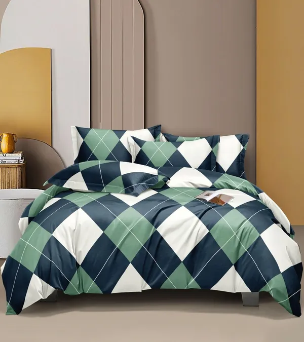 Green_Geometric__Cotton_Queen_Size_Printed_Double_Bedsheet_With-Two_Pillow_Covers(90"x100"_Flat)