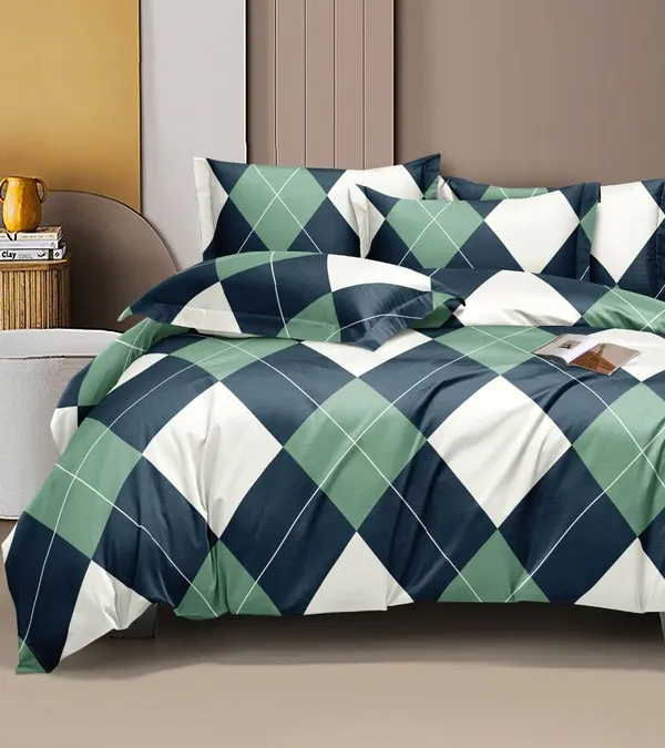Green_Geometric__Cotton_Queen_Size_Printed_Double_Bedsheet_With-Two_Pillow_Covers(90"x100"_Flat)