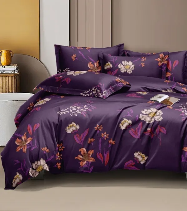 Violet_Floral__Soft_Glace_Cotton_Queen_Size_Abstract_Printed_Premium_Double_Bedsheet_With-Two_King_Size_Pillow_Covers_90"x100"